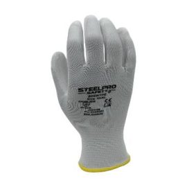   STEELPRO SAFETY Poliészter FEHÉR szerelőkesztyű PU tenyérmártással  Méret: XL/10 805WHTPE