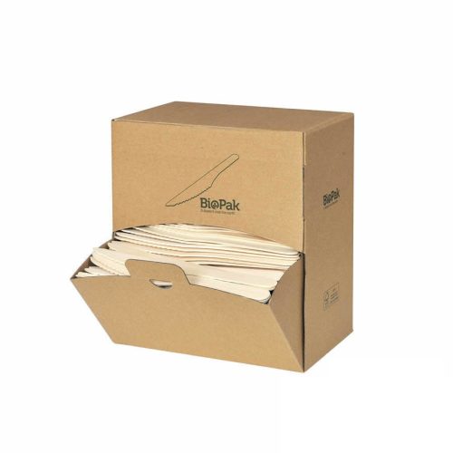 Biopak fa kés adagoló dobozban 16,5cm, 400db/doboz (5doboz/karton)