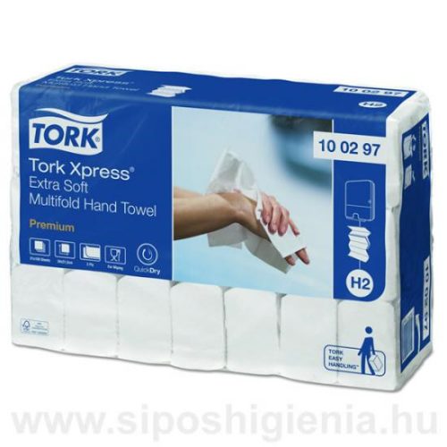 Tork Premium Extra Soft Interfold kéztörlő 2rétegü fehér 21csom./karton  lila levélmintával