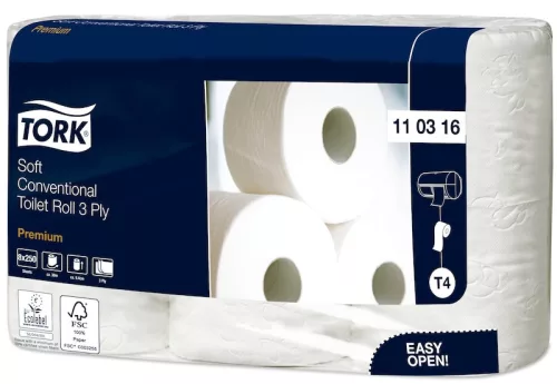 Kistekercses toalettpapír Fehér 3réteg Extra hosszú 250lap/tekercs 27,5m/tek 8db/csom (9csom/karton) Tork Premium