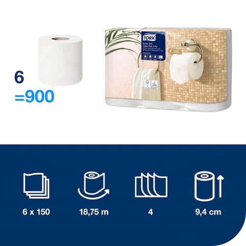 Tork Premium Extra Soft  kistekercses 4 réteg toalettpapír fehér 150lap/tek 42db/karton - 110406 Tork extra Soft
