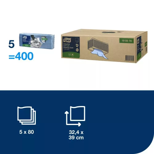 Tork szöszszegény tisztítókendő ipari környezetbe, TOP Pack hajtogatott 80lap/csomag