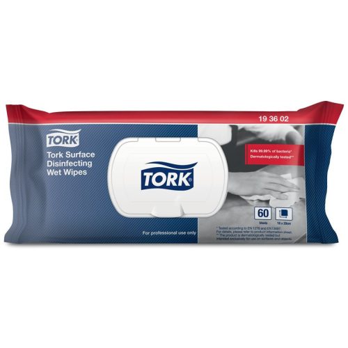 Tork felületfertőtlenítő nedves tisztítókendő 18x20cm/lap, Alkoholmentes, 60lap/csomag        ( 12csomag/karton)