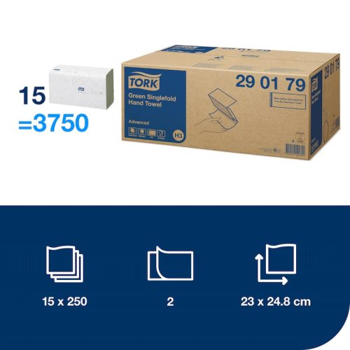 Tork Advanced Z hajtogatott kéztörlő zöld 2 réteg H3 Rendszer