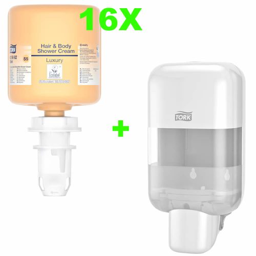 Tork Akciós csomag Mini Luxus krémszappan tusoláshoz és hajmosáshoz + Adagoló