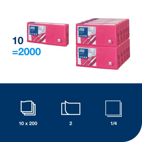 Szalvéta pink/magenta 33x33cm 2 réteg 200db/csomag, 10 csomag/karton