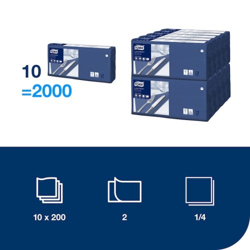 Szalvéta sötétkék 33x33cm 2 réteg 200db/csomag, 10 csomag/kart. Tork Advanced