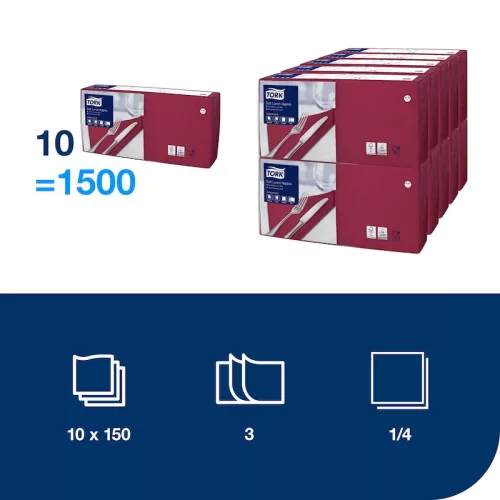 Szalvéta BORDÓ, 33x33cm 3 rétegű, 150db/csomag, 10csom/kartonn Tork Advanced