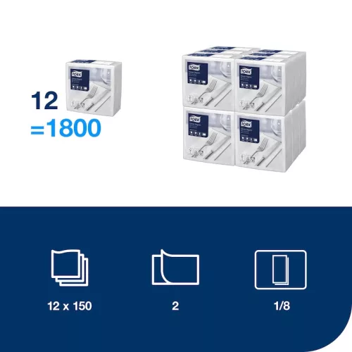 Szalvéta fehér 39x39 2 rét.1/8hajt. 150db/csomag, (12csom./kart) Tork Advanced