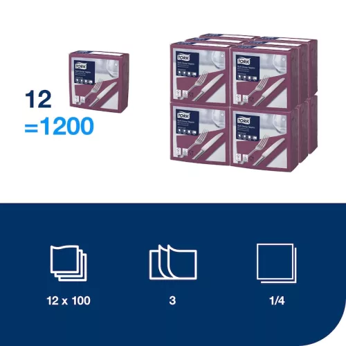Szalvéta BÍBOR 39x39cm 3réteg. 100db/csomag, 12csomag/karton Tork Advanced