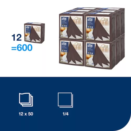 LinStyle textilhatású szalvéta kakaó 39x39cm, 50db/csom(12csom/kart.) Tork Premium