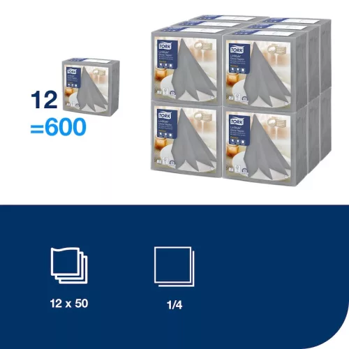 LinStyle textilhatású szalvéta szürke, 39x39cm, 50db/csomag Tork Premium