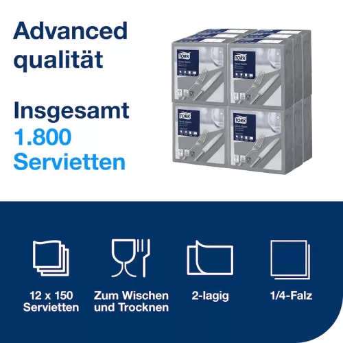 Szalvéta szürke 39x39cm 2 rétegű 150lap/csomag 12 csomag/kart. Tork Advanced