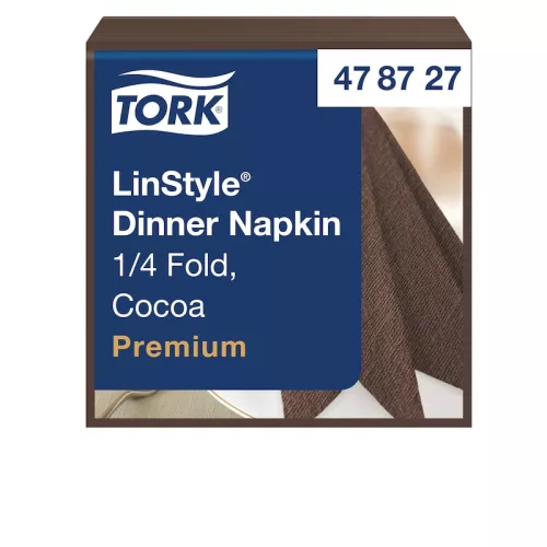 LinStyle textilhatású szalvéta kakaó 39x39cm, 50db/csom(14csom/kart.) iparilag komposztálható Tork Premium ÚJ KISZERELÉS!