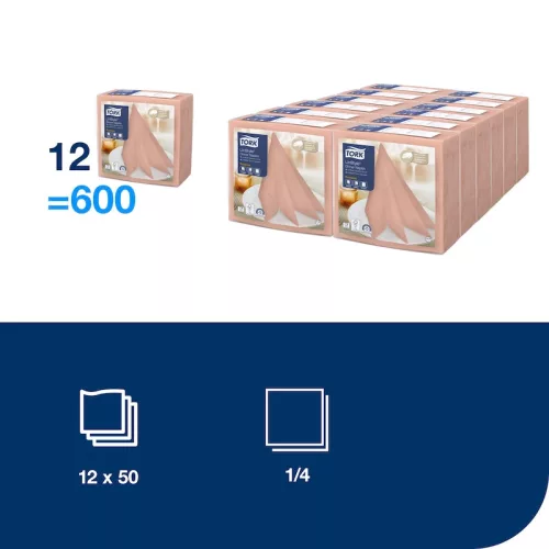 LinStyle textilhatású szalvéta  KORALL szín 39x39cm, 50db/csom. Tork Premium (12csom/kart.)**