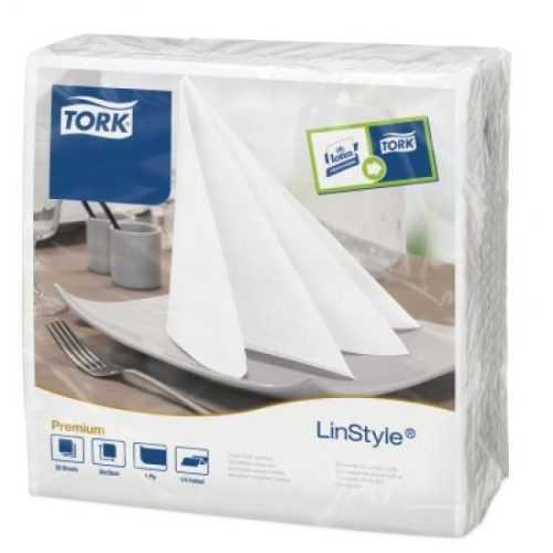LinStyle textilhatású szalvéta FEHÉR, 48x48cm, 25db/csom (12csom/kart.) Tork Premium