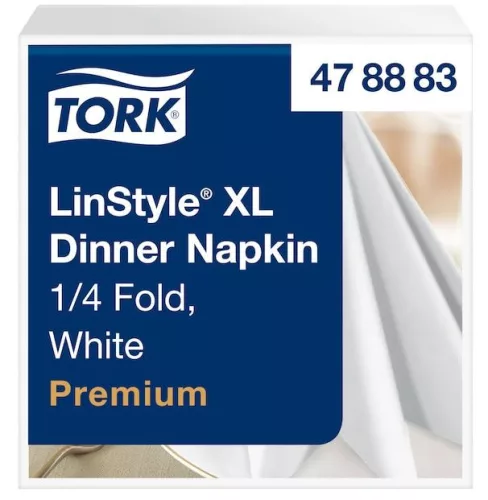 LinStyle XL textilhatású szalvéta FEHÉR, EXTRA NAGY 48x48cm, 25db/csom (12csom/kart.) Tork Premium