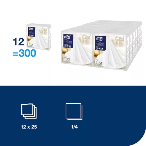 LinStyle textilhatású szalvéta FEHÉR, 48x48cm, 25db/csom (12csom/kart.) Tork Premium