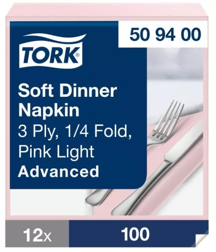 Szalvéta Halvány rózsaszín 39x39cm 3réteg. 100db/csomag, 12csomag/karton Tork Advanced