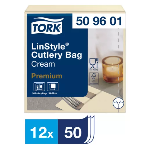 Linstyle textilhatású szerviz-szalvéta KRÉM szín 12x50db/karton Tork Premium ( uj Cikkszám: 509609 lesz)