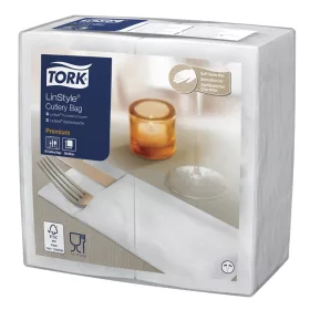   Linstyle textilhatású szerviz-szalvéta FEHÉR 39x39cm 14x50db/karton, Iparilag komposztálható Tork Premium*