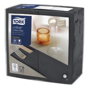   LinStyle textilhatású szerviz-szalvéta FEKETE 39c39cm 50db/csom. (14som./karton) Iperilag komposztálható Tork Premium