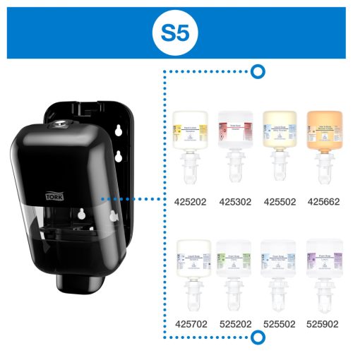 Tork mini szappan és fertőtlenítő adagoló FEKETE Új típus S5 Rendszer