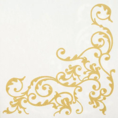 Szalvéta Textilhatású POMP Arany-Fehér mintás 40x40cm  50db/csomag