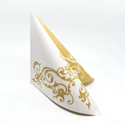 Szalvéta Textilhatású POMP Arany-Fehér mintás 40x40cm  50db/csomag