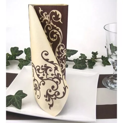 Szalvéta Textilhatású POMP BARNA-KRÉM mintás 40x40cm 50db/csomag