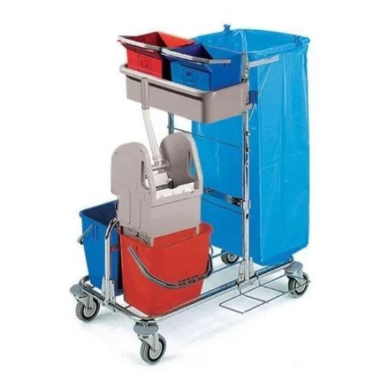 TECNO 11 Chromed Trolleym with TEC jaw wringer and 2x12L bucket 