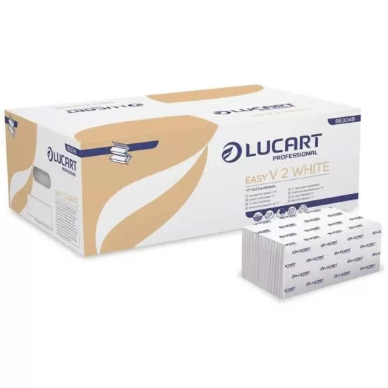 Lucart Easy V hajtogatott kéztörlő 2 rétegű Recy fehér,21x21cm/l