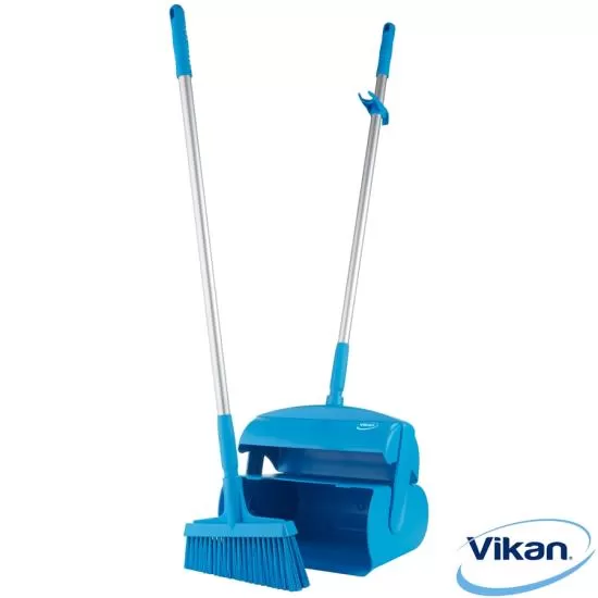 Dustpan set, closable with broom, 370 mm, Medium, Blue