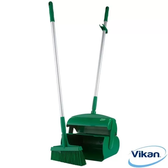 Dustpan set, closable with broom, 370 mm, Medium, Green